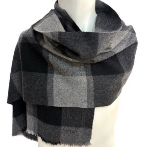 Coach Wool Cashmere Grey Plaid Scarf – Soft Winter Wrap – 70” x 20”